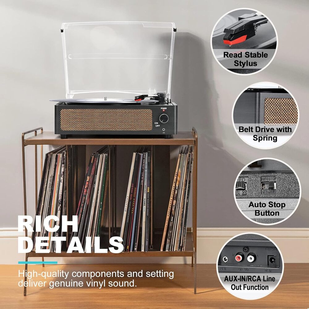 Vinyl Record Player 3-Speed Turntable with Speakers-Black - Picture 4 of 7